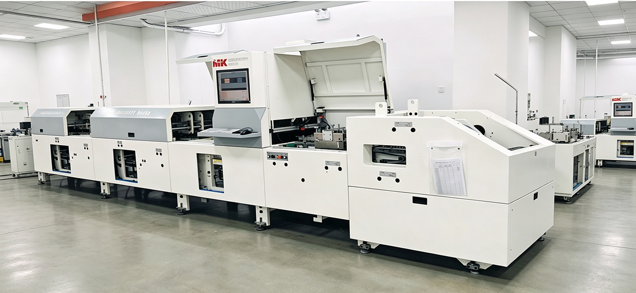 Automated packaging production line with conveyor and control panel