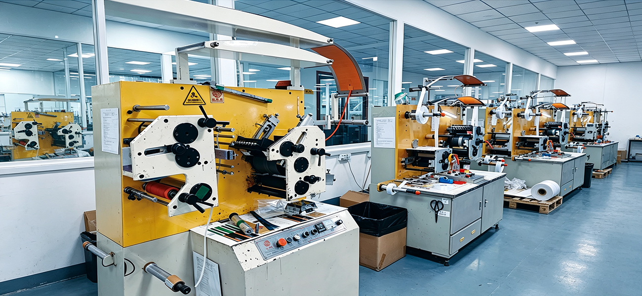 Roll-fed packaging finishing machines in the YURON factory